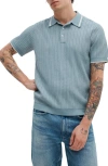 Rag & Bone Harvey Rib-knit Polo Shirt In Blue