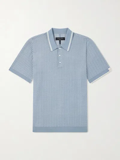 Rag & Bone Harvey Ribbed Cotton-blend Polo Shirt In Blue