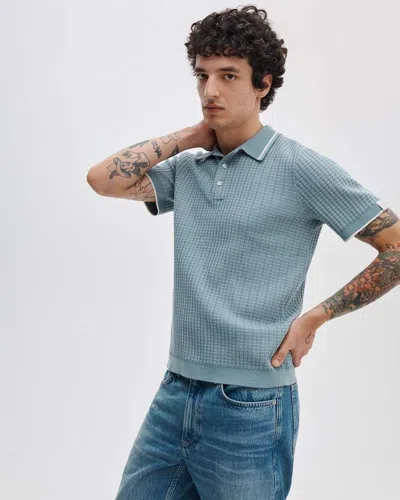 Rag & Bone Harvey Rib-knit Polo Shirt In Blue