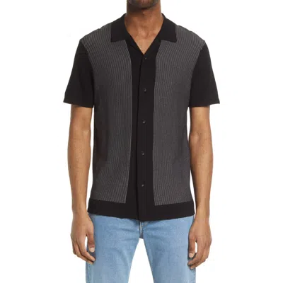 Rag & Bone Harvey Cotton-blend Knit Short-sleeved Shirt In Black White