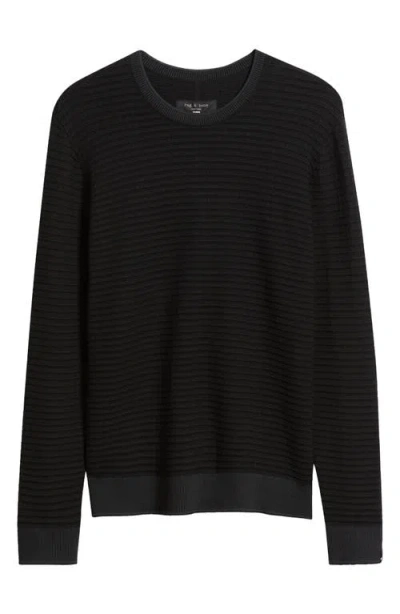 Rag & Bone Harvey Stripe Cotton Blend Sweater In Black