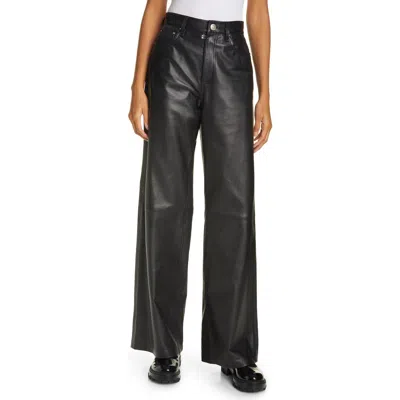 Rag & Bone High Waist Wide Leg Leather Pants In Black