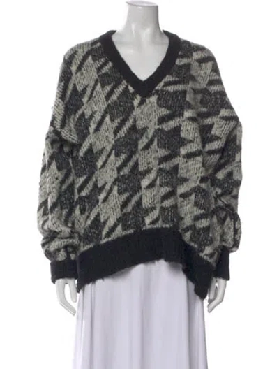 Pre-owned Rag & Bone Houndstooth Print V-neck Sweater In Black