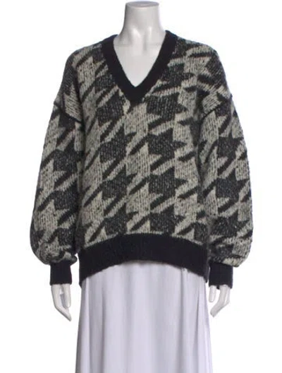 Pre-owned Rag & Bone Houndstooth Print V-neck Sweater In Black