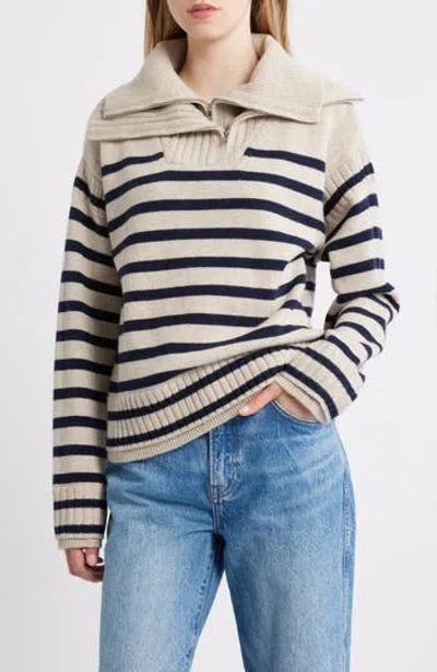 Rag & Bone Ilaria Stripe Half Zip Sweater In Oat In Multi