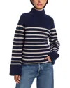 Rag & Bone Stripe Wool Cuff Sleeve Funnel Neck Sweater In Blue