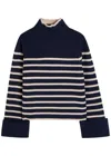 Rag & Bone Stripe Wool Cuff Sleeve Funnel Neck Sweater In Blue