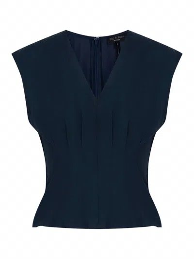 Rag & Bone Ines Poplin Top In Salute In Blue