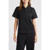 Rag & Bone Irina Contrast Stitch Button-down Polo In Black