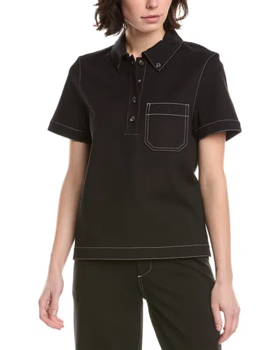 Rag & Bone Irina Contrast Stitch Polo Shirt In Black