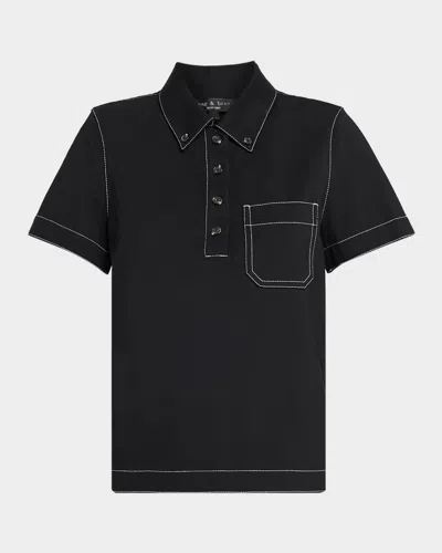 Rag & Bone Irina Contrast-stitch Polo Top In Black
