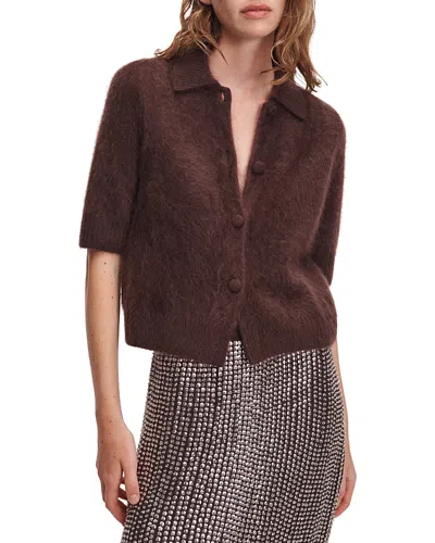 Rag & Bone Jada Brushed Cashmere Short Sleeve Cardigan In Brown