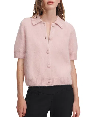 Rag & Bone Jada Brushed Cashmere Short Sleeve Cardigan In Pink
