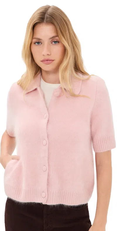 Rag & Bone Jada Brushed Cashmere Short Sleeve Cardigan Pink