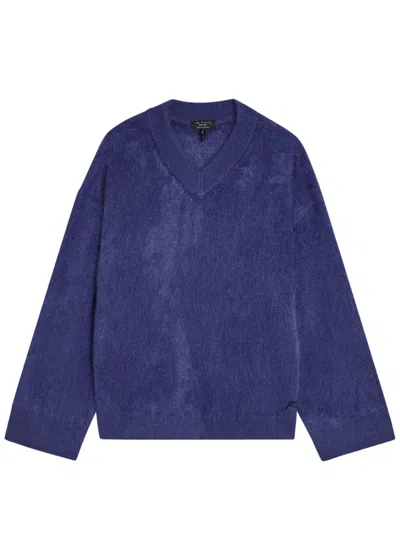 Rag & Bone Jada V-neck Brushed Cashmere Jumper In Blue