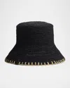 Rag & Bone Jade Rollable Whipstitch Raffia Bucket Hat In Black