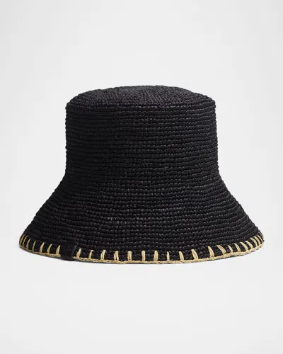 Rag & Bone Jade Rollable Whipstitch Raffia Bucket Hat In Black