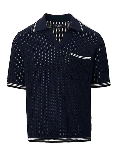 Rag & Bone Johnny Collar Crochet Polo Shirt In Multi