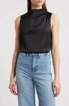 Rag & Bone Julie Mock Neck Sleeveless Satin Top In Black