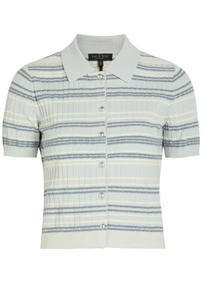 Rag & Bone Karina Striped Cotton-blend Cardigan In Blue