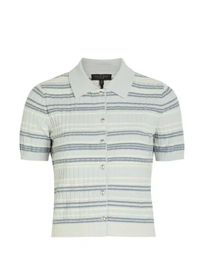 Rag & Bone Karina Striped Short-sleeve Cardigan In Blue
