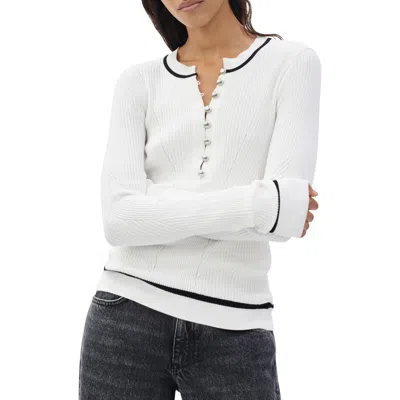 Rag & Bone Kassy Ribbed Henley Top In Ivory In Multi