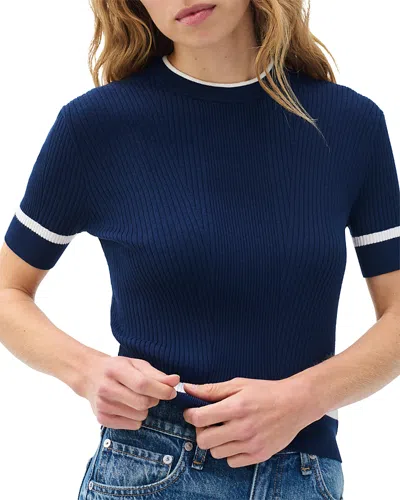 Rag & Bone Kassy Rib Short Sleeve Sweater In Blue