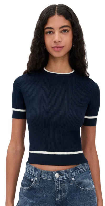 Rag & Bone Kassy Rib Short Sleeve Tee Navy In Blue