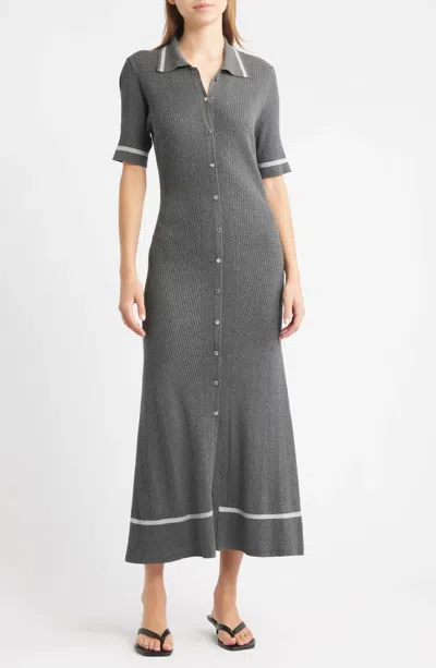 Rag & Bone Kassy Tipped Midi Polo Dress In Charcoal In Gray