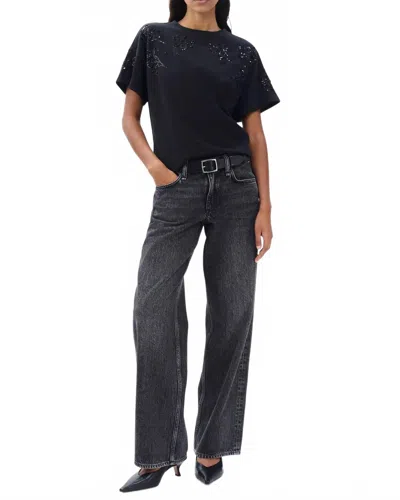 Rag & Bone Kelly Boxy Beaded Floral Tee In Black