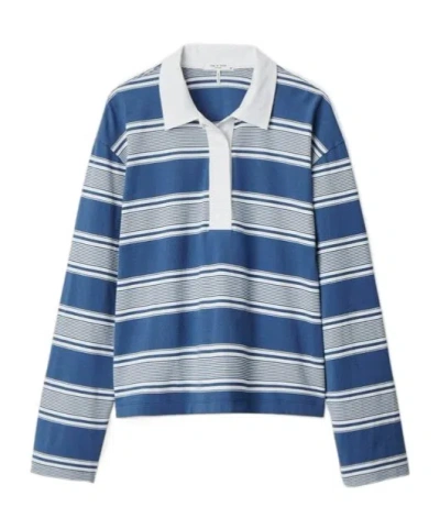 Rag & Bone Kelly Striped Long-sleeve Polo Shirt In Blue