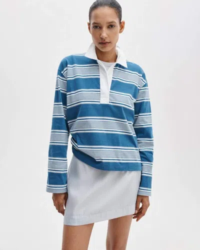 Rag & Bone Kelly Boxy Striped Long-sleeve Polo In Blue
