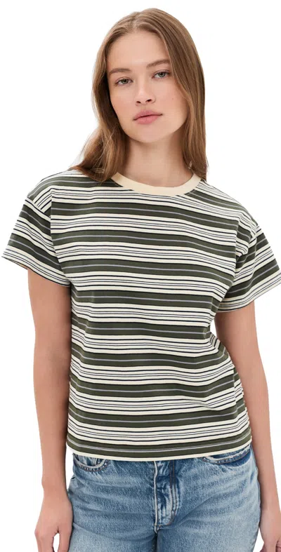 Rag & Bone Kelly Stripe Boxy Jersey Tee Green Multi In Gray