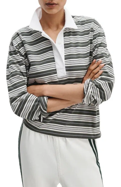 Rag & Bone Kelly Stripe Long Sleeve Cotton Polo In Black