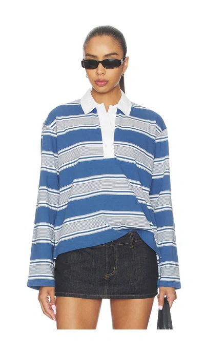 Rag & Bone Kelly Boxy Striped Long-sleeve Polo In Blue