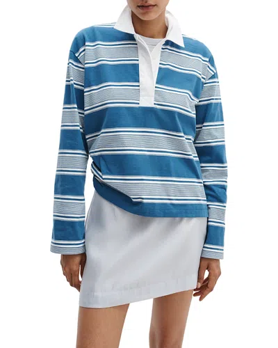 Rag & Bone Kelly Stripe Polo Tee In Blue