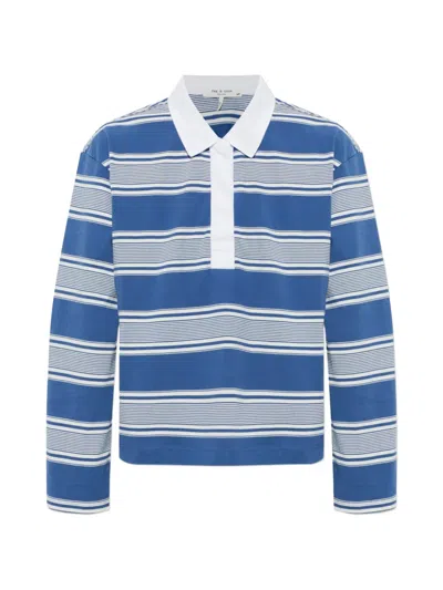 Rag & Bone Kelly Striped Long-sleeve Polo Shirt In Blue