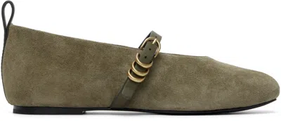 Rag & Bone Khaki Spire Suede Mary Jane Flats In Green