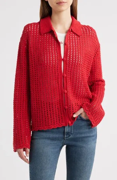 Rag & Bone Khloe Cotton & Linen Cardigan In Port Red