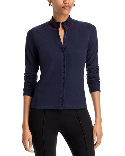 Rag & Bone Knit Brushed Fitted Mock Neck Cardigan In Brown