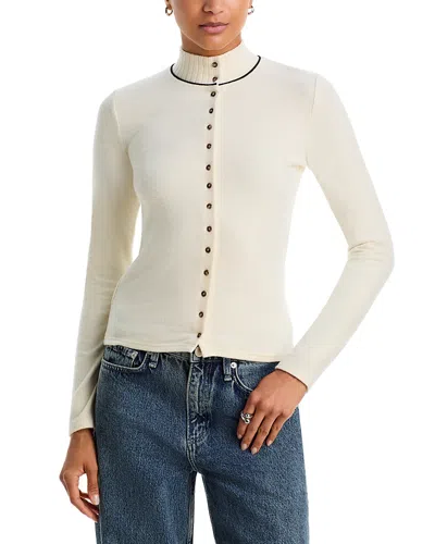 Rag & Bone Knit Brushed Fitted Mock Neck Cardigan In Neutral