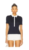 Rag & Bone The Knit Button Short Sleeve Polo Navy Multi