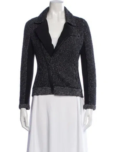 Pre-owned Rag & Bone Knit Jacket Tweed Pattern Biker Jacket In Black
