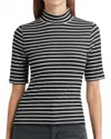 Rag & Bone The Knit Stripe Rib Mock Neck T-shirt In Black