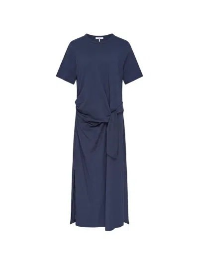Rag & Bone Knot-detail Side-slit Midi Dress In Blue