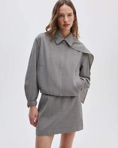 Rag & Bone Krista Windowpane Check Wool Jacket With Attached Scarf In Gray