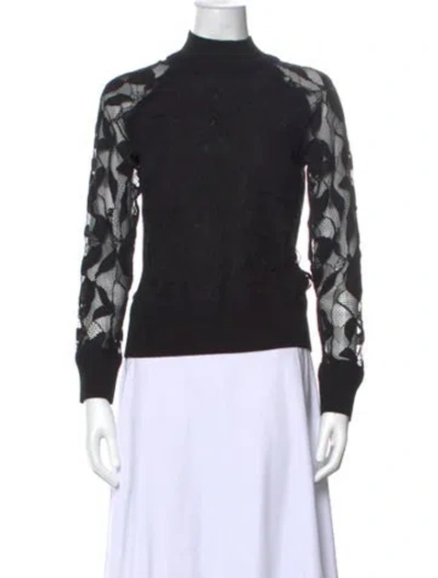 Pre-owned Rag & Bone Lace Pattern Mock Neck Sweater In Black