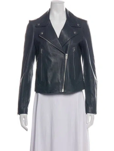 Pre-owned Rag & Bone Lamb Leather Biker Jacket In Blue