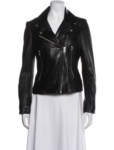 Pre-owned Rag & Bone Lamb Leather Biker Jacket In Blue