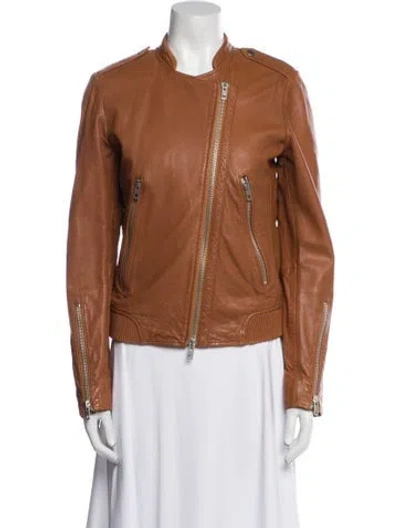 Pre-owned Rag & Bone Lamb Leather Biker Jacket In Brown